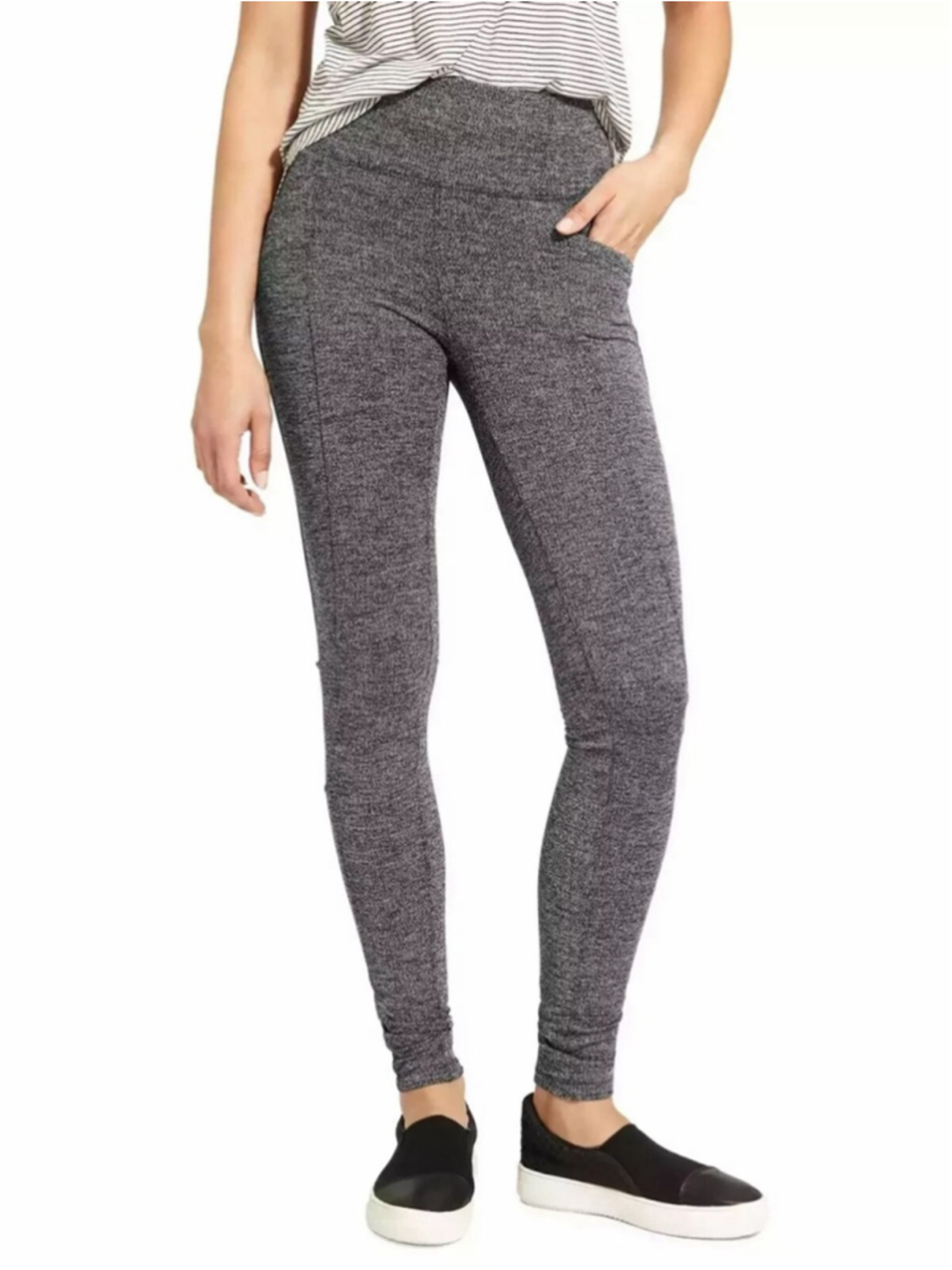 Athleta Gray Black Herringbone Leggings Medium Tall